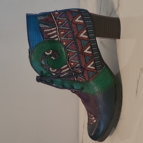 Socofy Leather Tapestry Lace-up Colorful Artsy Ankle Boots Booties EU 37 US 6.5 - Picture 4 of 15
